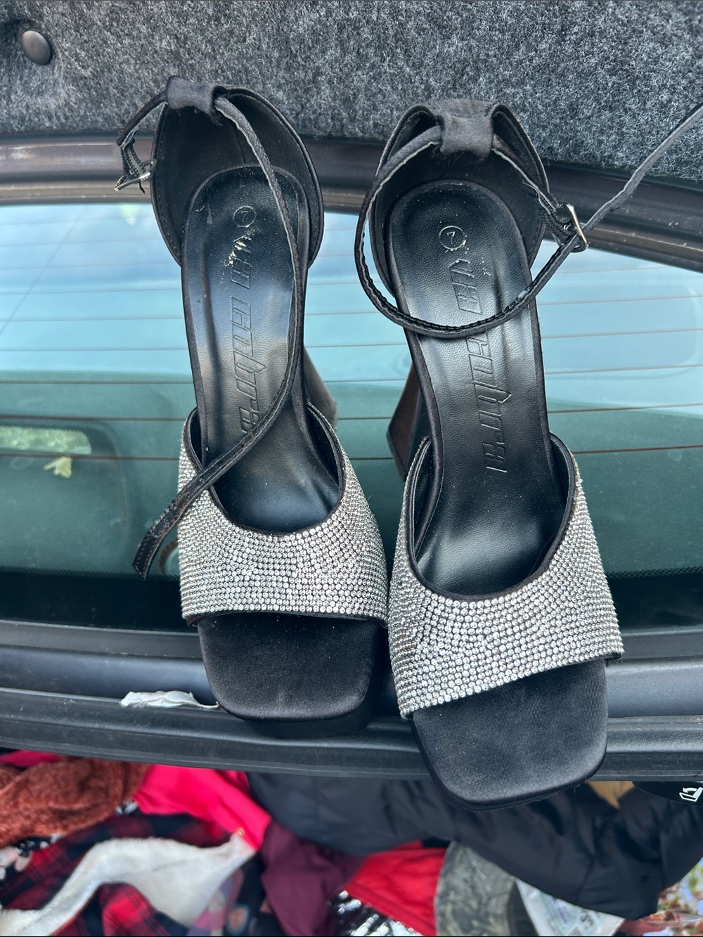Rhinestone Black Ankle-Strap Heels UA Cobra 7